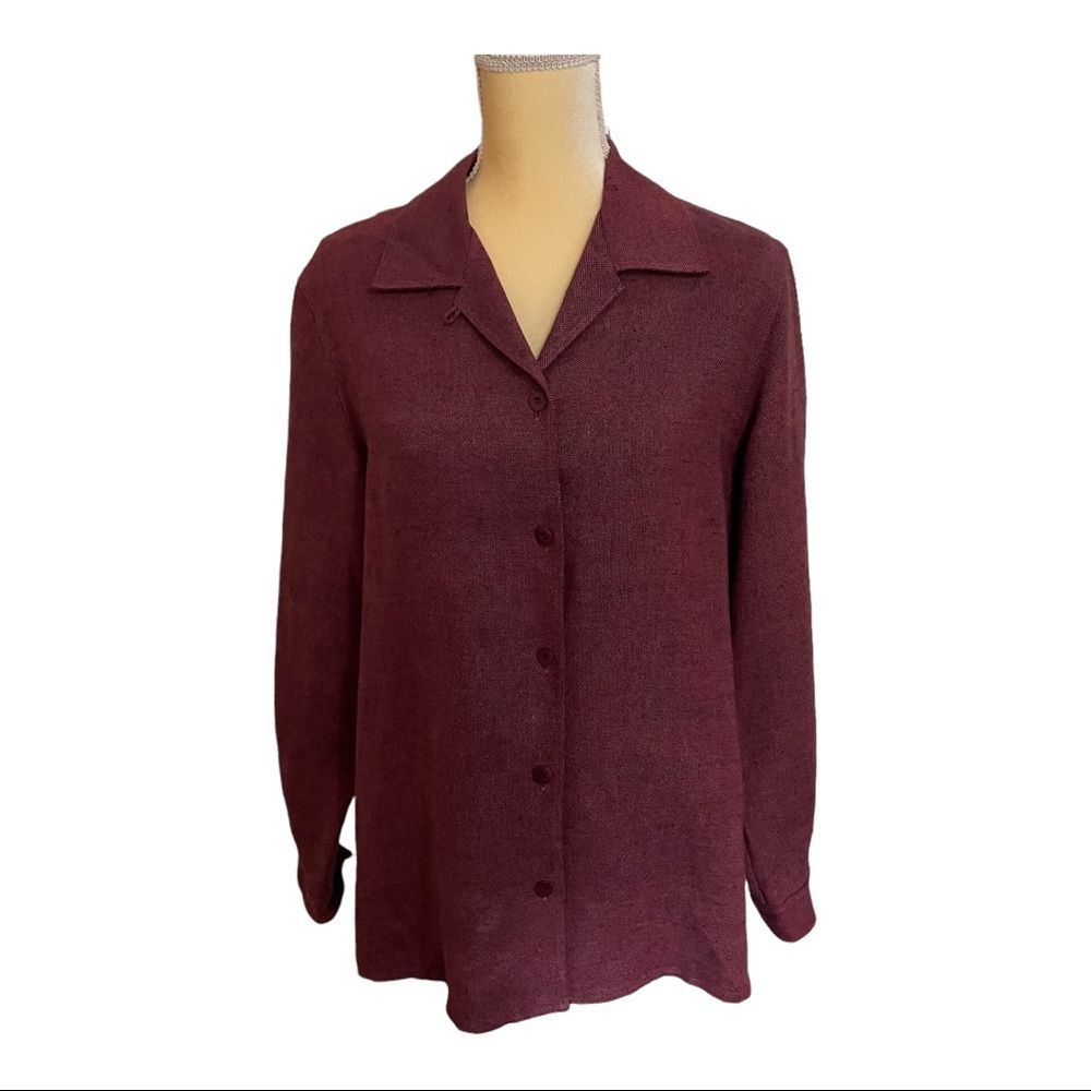 Doncaster Linen Jacket Shirt‎ Size 8 Deep Red